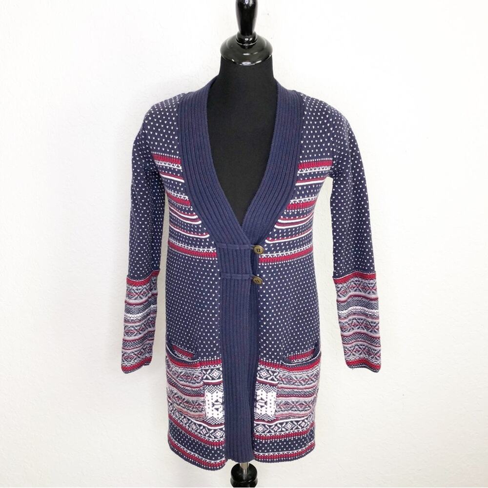 Hanna Andersson navy white red snowflake Nordic cardigan size Extra Small XS